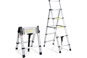 Fiqops Scala telescopica in alluminio 1,4 m + 1,7 m, telaio ad A, 4 + 5 livelli, scala allungabile per riparazioni di tetto, dimensioni piegate 62,7 cm, portata 150 kg