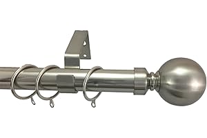 YOUR HOME ONLINE 28mm Diameter Metal Curtain Pole Various Finials & Lengths Polished Chrome, Antique Brass & Brushed Chrome (1.1m, Brushed Chrome)