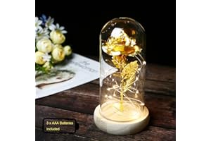 TINYOUTH Złota róża w szkle, 24 K, wieczna róża w szkle, z oświetleniem, bateriami, w zestawie piękna i Bestia, róża na wesele, rocznicę, Dzień Matki, Walentynki, Boże Narodzenie, urodziny