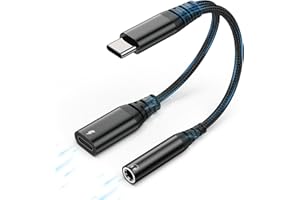 ENERGIEMAX USB C auf Klinke Adapter und Laden/2 in 1 USB C Kopfhörer Adapter mit DAC Chip kompatibel/USB C auf Klinke 3.5 Adapter mit iPhone 15/Pro/Max/Samsung S24/S23/Google/Huawei usw(Schwarz)