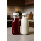 2 Adet Plastik Kapaklı 500 ml S&uuml;rahi S&uuml;t, Ayran, Su, Limonata Meşrubat Şişesi Cam Şişe 500cc (Beyaz)