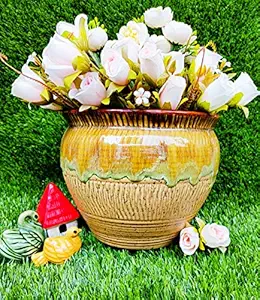 Niyara Stylish Unique Glacier Look Cream Ceramic Pots Planters for Indoor Plants,Succulent,Outdoor,Balcony,Home,Garden,Office Size -Large 7 inches Color :- Cream