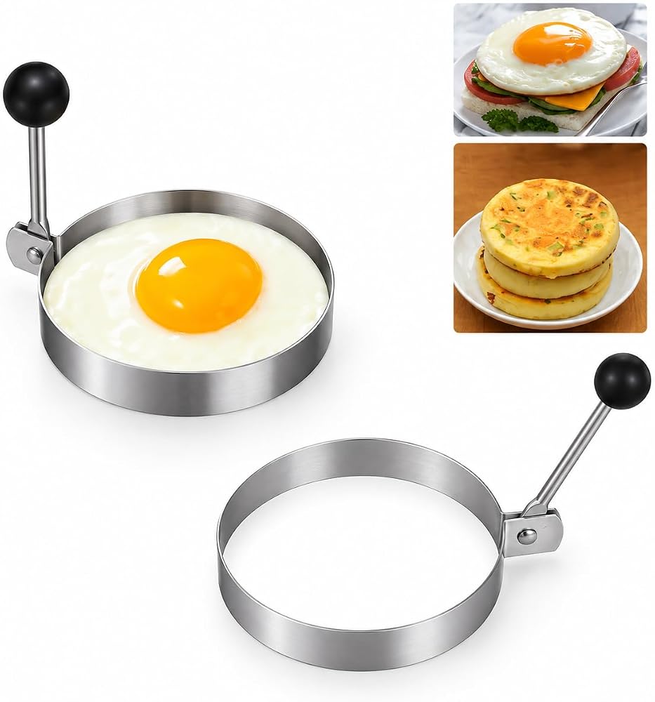 Kyro Tech Paslanmaz Çelik Yumurta ve Krep Şekillendirici Kalıp, Yapışmaz Pancake Omlet Pişirme Aparatı, Kahvaltılık Yumurta Formu, Pratik Metal Pişirme Kalıbı (Yuvarlak)