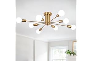 ASHUAQI Ceiling Lights Living Room, 8 Lights E27 Socket Gold Ceiling Lights, Semi Flush Mount Sputnik Ceiling Light, Modern Chandeliers Ceiling Light for Kitchen, Bedroom, Dining Room, Hallway