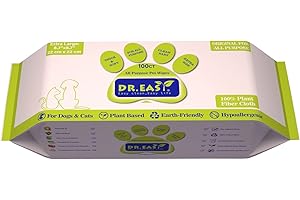 DR. EASY DR.EASY All purpose Pet Grooming Wipes 100Ct Plant Based ingredients for Paws,Body,nose &Bum cleaning,Remove dirt,dander & excess hair with soft and thick wipes,No Fragrance