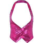 inlzdz womens sequin glitter vest sleeveless dance top jacket v-neck bartender waitress waistcoat slim fit top carnival new years eve party costume