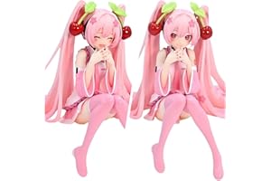Luxetoys Cherry Miku Anime Figures Pink Character Figure with Miniature and Sitting Posture 11cm Model Statue for Desktop and Decoration (2 PCS)