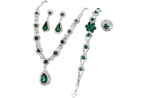 Momeski Schmuck Set Damen,Kristall Edelstein Damen Wassertropfen Halskette Ohrnagel Armband Ring für Hochzeit,Muttertag,Geburtstag,Valentinstag