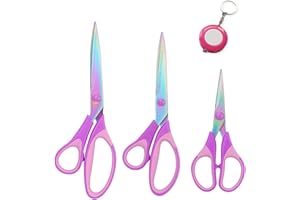 YNKKVRE Fabric Scissors,Titanium-Blade Soft-Grip Scissors with Heavy Duty Titanium Plated Stainless Steel,Set of 3 Cutters,Tailoring Tools for Cutting Fabrics and Leather, Purple