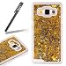 Samsung Galaxy J5 Case,Ukayfe Samsung Galaxy J5 Glitter Case,3D Liquid Flowing Floating Sparkle Bling Glitter Star Love Hearts Design Transparent Plastic Hard Shell Case Cover for Samsung Galaxy J5 with 1 x Black Stylus - Gold Glitter
