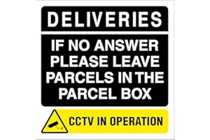 ASTON SAFETY SIGNS Deliveries if no answer please leave parcels in the parcel box CCTV in operation sticker - self adhesive vinyl sign - Size 120mm x 120mm (1)