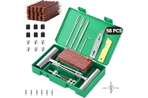 NOOGUI Kit de réparation de crevaison Voiture, Répare en 15 Min, Répare Les crevaisons Voiture, Moto, Convient à Tous Les Types de pneus, Composé de 58 pièces, Facile à Utiliser