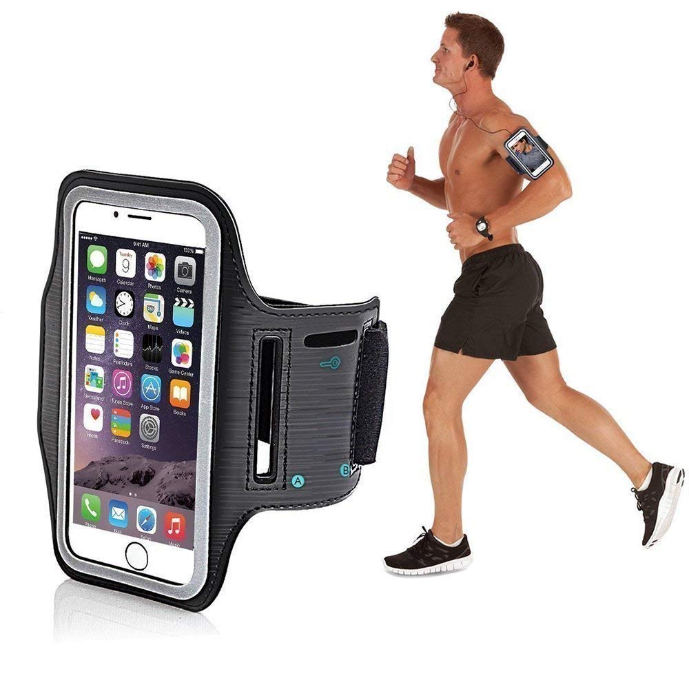 BKN Sports Running Mobile Armband Pouch with Key Earphone Holder for for iPhone 14 Pro Max, iPhone 13 Pro Max, Elastic Arm Band with Card Holder