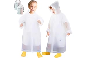 Domueay Poncho Pluie Imperméable Enfant, 2 Pièces Cape de Pluie Leger à Capuche EVA Réutilisable Poncho de Pluie pour Garçons Filles Vetement de Pluie Respirante pour L'école/Extérieur