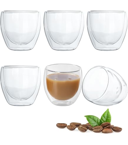 Set 4 Tazze Da Cappuccino Doppio Vetro 230ml - Effetto Galleggiante, Lavabili