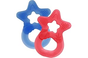 dentistar Beißring 2er-Set – Teether für Babys & Kleinkinder ab 3 Monate – Baby Beißring mit Griff aus weichem Material zur Zahnungshilfe & Massage – Made in Germany – Rot & Blau
