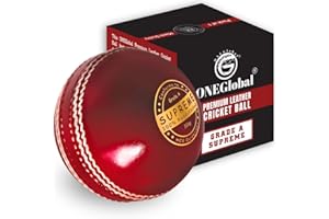 ONEGlobal Supreme – Balle de cricket en cuir | 100 % cousue à la main, 156 g – 5,5 oz, construction imperméable en 4 pièces | Balles de cricket rigides de qualité match