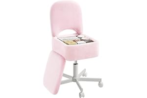 ‎ROLANSTAR Rolanstar Schminktisch Stuhl mit Stauraum, Schminkstuhl, Höhenverstellbar, 360° Drehbar, Schreibtischstuhl mit Bequemer Klappbarer Rückenlehne, für Schminktisch, Schlafzimmer, Büro (Rosa, Größe S)