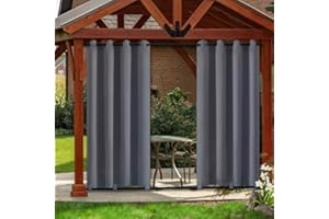 Rosnek Outdoor Curtains Waterproof,Windproof Design Pergola Curtains W 52" x L 96" with Top Grommets,Gazebo Panel Bottom Fixable Thermal Insulated for Garden,Patio,Pergola(1 Panel,Dark Grey)