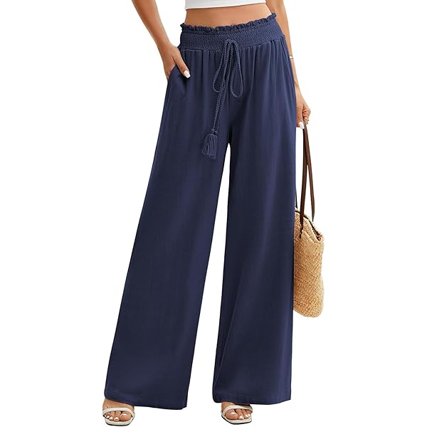 PASUDA Linnen damesbroek, zomerbroek, wijde pijpen, katoen, linnen, zomerbroek, elastisch, hoge taille, lange vrijetijdsbroek, lichte losse boho -broek, strandbroek met zakken, comfortabele stoffen PASUDA Linnen damesbroek, zomerbroek, wijde pijpen, katoen, linnen, zomerbroek, elastisch, hoge taille, lange vrijetijdsbroek, lichte losse boho -broek, strandbroek met zakken, comfortabele stoffen