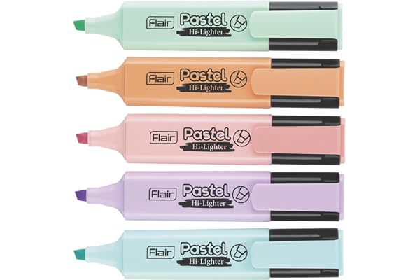 FLAIR Pastel 5 Shades Hi-lighter Pouch Pack Flexible Line Width Quick Drying & Smudge Proof Pastel Ink Non-Toxic Ink, Safe For Childrens 5 Smoothing Colors, Pack of 1