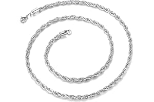 Richsteel Collar de Cuerdas Acero Inoxidable para Hombres Mujeres, 3mm / 6mm Grosor 46cm - 76cm Largo [Platino/Dorado/Negro]