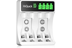 HiQuick Akku Ladegerät, mit LCD Anzeige, für NI-MH NI-CD AA/AAA Akkus, 4-Ladeplatz Universal Schnell Akkuladegerät für wiederaufladbare Mignon AA und Micro AAA
