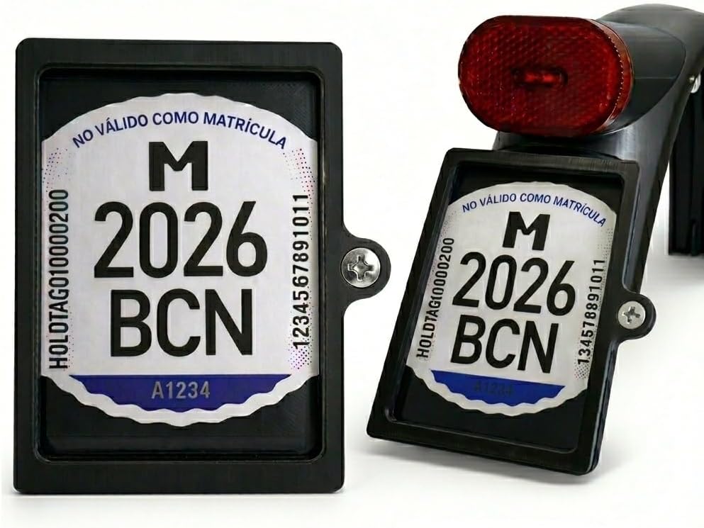 Portamatrícula para Patinete Eléctrico VMP con Tornillo de Seguridad, Soporte de Placa Identificativa para Guardabarros con Fijación por Tornillos o Adhesivo, Protector Transparente