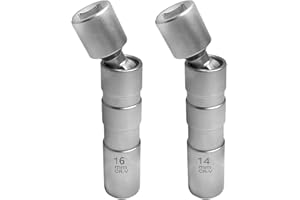 Enzyluxe 2Pcs Spark Plug Socket, Universal Joint Magnetic Swivel Spark Plug Socket,Thin Wall Spark Plug Removal Tool (14mm & 16mm)