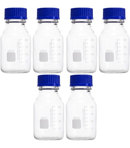 ALWSCI 250 ML Reagente Media Stoccaggio Bottiglia Di Reagenti Di Laboratorio Con Tappo A Vite Blu GL 45, Vetro Borosilicato 3.3, Confezione Da 1 - Foto 4