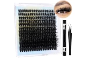 LVMIXWIG Fluffy Lash Extension Kit Wimpern Cluster Kit D Curl Volume Eyelash Extensions 240PCS Einzelwimpern Cluster Fluffy Eyelashes Clusters Lashes Kit mit Bond and Seal, Wimpernpinzette