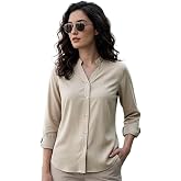 Urbano Fashion Women's Modal Viscose Full Sleeve Regular Fit Casual Solid Shirt with Mandarin Collar