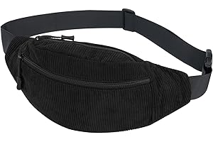 Jiliyote Corduroy Bum Bag, Waist Bag, 3 Compartments, Chest Pocket, Bum Bags, Outdoor Sports, Travel, Running, School, Bicycle, Fanny Pack for Women, Boys,, black