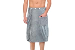 Aomig Męski kilt do sauny, szary, elastyczny, regulowany rozmiar, męski ręcznik kąpielowy z zatrzaskiem, duży, szybkoschnący ręcznik do sauny, ręcznik hammam, do studia fitness, prysznica, sauny, spa