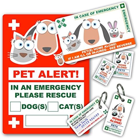 PET Home Alone - In Case of Emergency (I.C.E.) PREMIUM BUNDLE - Premium Card Pack &amp; Window Sticker. Wallet size card with WRITABLE reverse for Contact Details of Friends, Family or Neighbours who will look after you pet(s) if you are ill or injured (Premium Bundle)