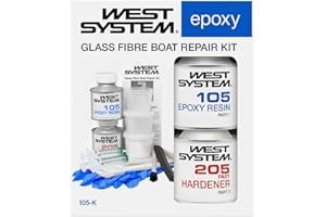 WEST SYSTEM 105-K Epoxy Resin & Hardener Fibreglass Repair Kit - Strong Marine Grade Waterproof Epoxy, Repair Kits for Fibreglass Boats - Includes Gloves, Tape, 2x Brushes & Syringes