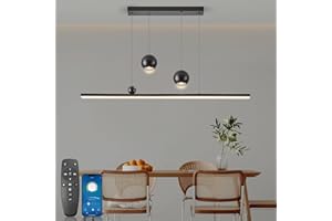 YOODI Lámpara Colgante LED De 36W, Regulable Moderna Lámpara Colgante Techo Negra con Control Remoto, Regulables 3000K-6000K, Moderno Lampara Colgantes de Comedor, Oficina, Isla de Cocina, 100cm