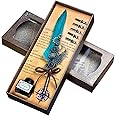 LSFCHYBY Quill Feather Pen and Ink Set,Calligraphy Set,Calligraphy Kits Include Antique Quill Feather Pen,5Nibs,1 Bottles Inks,Pen Holder for Beginners Birthday Gift (European Green)