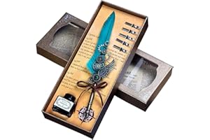 LSFCHYBY Quill Feather Pen and Ink Set,Calligraphy Set,Calligraphy Kits Include Antique Quill Feather Pen,5Nibs,1 Bottles Inks,Pen Holder for Beginners Birthday Gift (European Green)