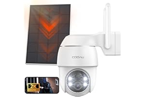 COOAU 2K Caméra Surveillance WiFi Exterieure sans Fil Solaire,Camera Extérieur Rechargeable Batteries+Panneau Solaire,Vision Nocturne Couleur,PTZ 360°,PIR Détection Mouvement,IP66,SD/Cloud Storage