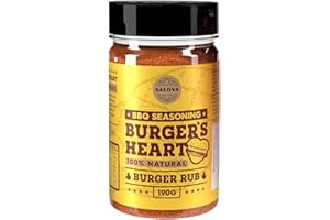 SALDVA Burger's Heart BBQ Rub – 100 % naturalna przyprawa BBQ – Klasyczna mieszanka do wyjątkowo smacznych burgerów – Wołowina, wieprzowina, drób, kotlety warzywne – Duży słoik (190 g)