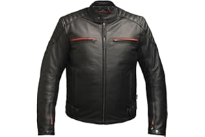 Skintan Black & Red Leather Motorcycle Jacket with CE Armour