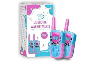 Bluet B Kids - Walkie Talkie Niños - Walkie Talkie Juguete para Niños - Walkie Talkie Regalo para Niños - Alcance 3 Kilómetros - 8 Canales - Linterna LCD retroiluminada - 2 Piezas - Rosa y Azul