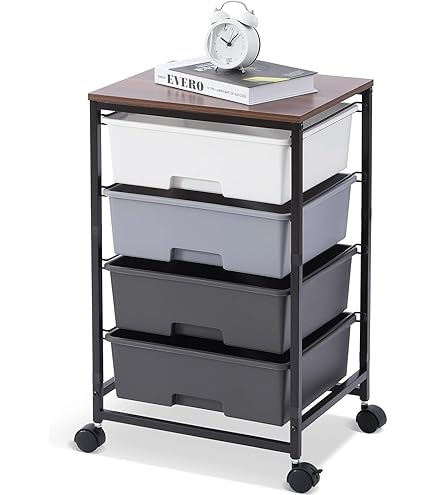 Yaheetech Kitchen Trolley Trolley Including 4 Drawers Multifunctional Trolley Kitchen Organizer Serving Trolley for Kitchen Bathroom Office Bedroom with Wheels and Handles White