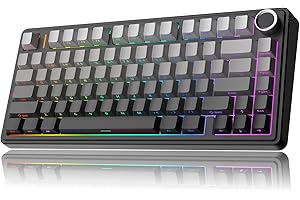 MechLands AULA F75 PRO - Tastiera meccanica 75% cremosa personalizzata BT5.0/USB-C/2,4 GHz, struttura della guarnizione, hot swap, manopola, RGB, interruttori Mietitore, per Windows/Mac (nero sfumato)