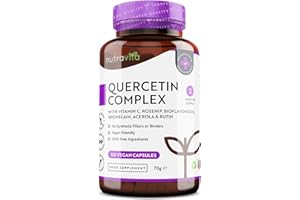 Quercétine 500 mg − 120 gélules vegan - Testé en laboratoire - Mélangées avec Vitamine C 80mg − Naturellement fait à partir d'extrait de fleur de cordage japonais - Dose élevée - Nutravita