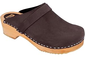Vollsjö Hommes Sabot en Bois/Polyuréthanne Et Cuir Chaussures À Enfiler, Clogs À La Mode Et Confortable, Sandales Masculin Chaussons Classiques Mules, Manuellement Fabriqué en EU