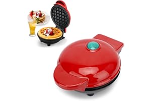 RANJIMA Mini Gaufrier Rond, Machine a Gauffreet Pancake Waffle Maker Classiques pour Cadeaux de Noël, Crêpes, Biscuits, Chaffle, Snack, Gaufres Belges