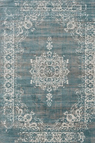Teppichshop-Online - Teppich gewebt - Cool Vintage Medaillon - Dunkelgrau Dunkelblau - 80x150cm