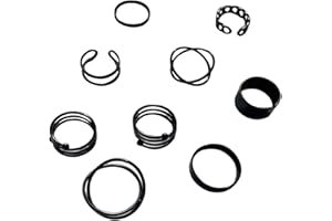 GANMFOYC 9Pcs black Vintage Punk Rings for Men Women Ring Open Rings Set Knuckle Stacking Ring Boho Finger Rings，Vintage Joint Rings
